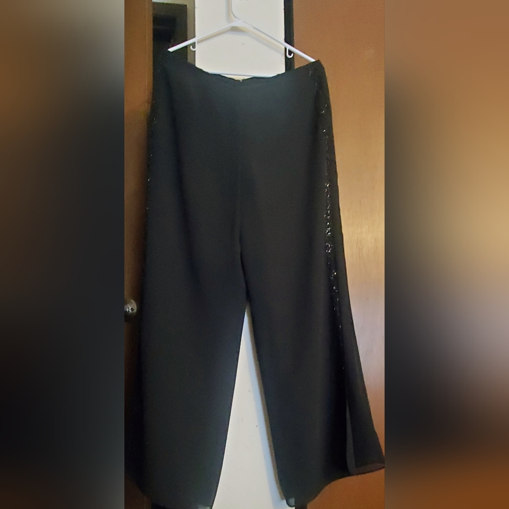 Sandra Darren Black Palazzo Pants Sz 12 Sequined Side Stripe